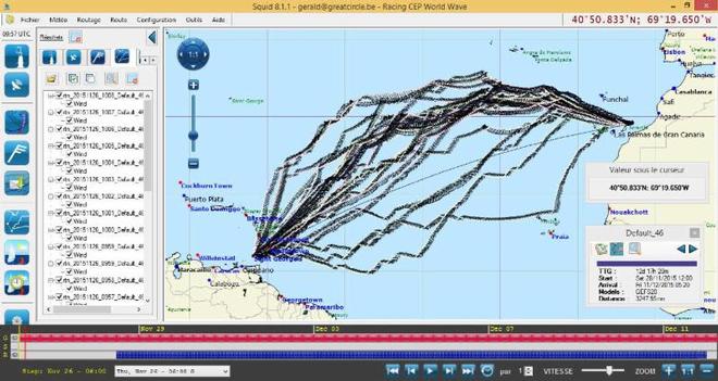 Squid Ensembe Routing predicts the fleet will go west north west at the start. - RORC Transatlantic Race © Gerald Bibot/Great Circle